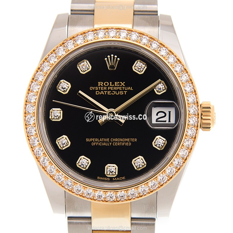 Rolex Datejust Replica - Automatic - 18kt Gold Case - Black Dial on Gold Strap