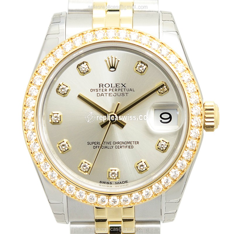 Rolex Datejust Replica - 18kt Gold - Automatic - Silver Dial, Steel Clasp & Strap
