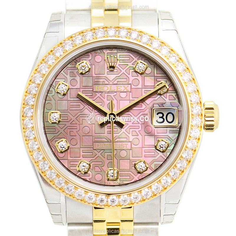 Rolex Datejust Replica - Automatic - 18kt Gold - Pink Dial on Steel Strap