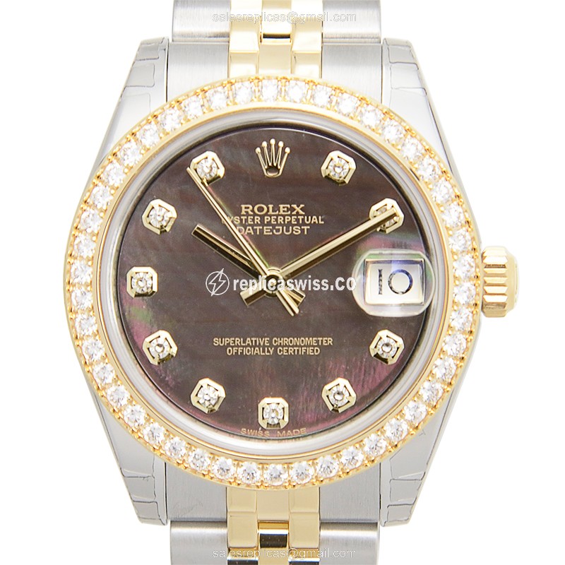 Rolex Lady Datejust Replica | Automatic | 18kt Gold Case | Diamond Bezel | Black Dial