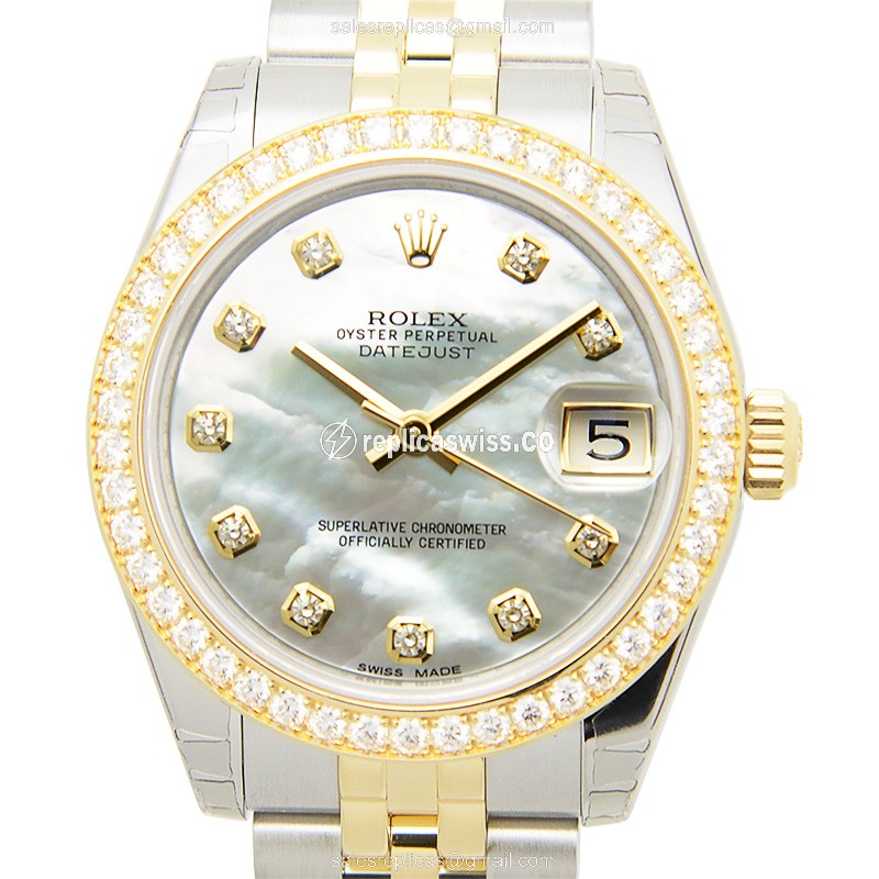 Rolex Lady Datejust Replica - Automatic - 18kt Gold & Diamond - Silver Dial