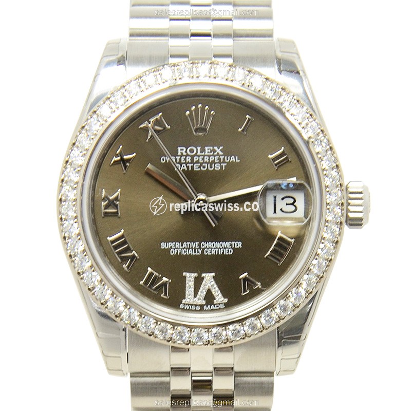 Rolex Lady Datejust Replica - Automatic, Brown Dial, Silver Steel Clasp
