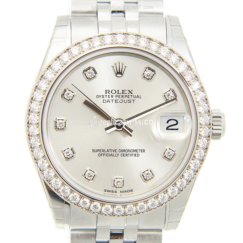 Rolex Datejust Replica - Automatic - 18kt White Gold - Steel Case on Silver
