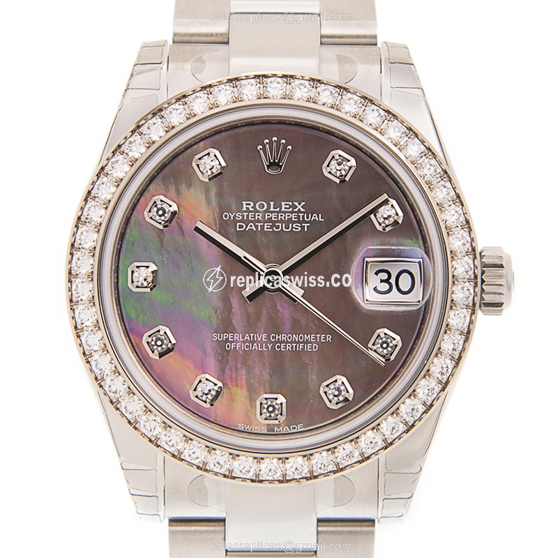 Rolex Datejust Replica - Automatic - White Gold - Black Dial - Steel Band