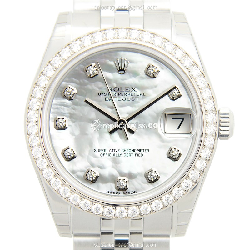 Rolex Datejust Replica - 18kt White Gold - Diamond Accents - Automatic - Silver Dial - Steel Band