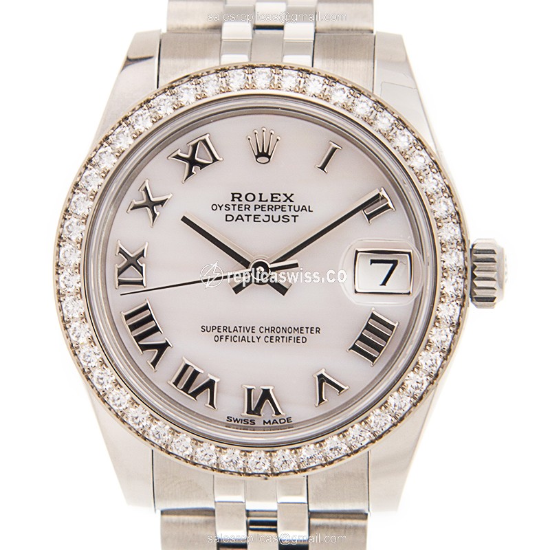 Rolex Datejust Replica - Automatic - Stainless Steel & Diamonds - White Dial - Silver Clasp