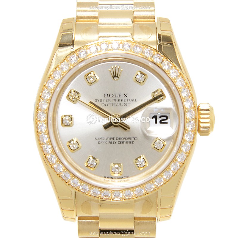 Rolex Lady Datejust Replica - Automatic - 18kt Yellow Gold - Silver Dial - Gold Strap - Luxury Replica LADY DATEJUST Watch