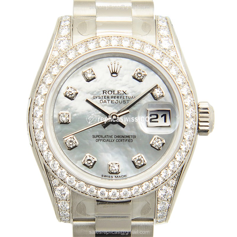 Rolex Lady Datejust Replica - Automatic - White Gold Case, Diamond - Silver Dial