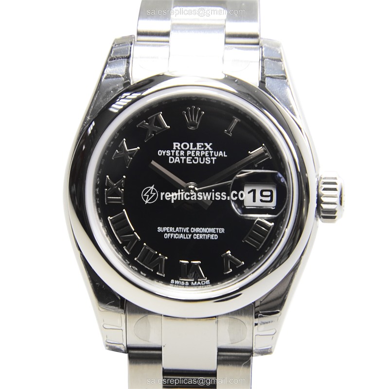 Rolex Datejust Replica: Automatic - Steel - Black - Silver Clasp