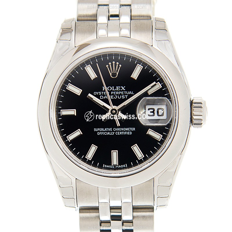 Rolex Datejust Replica - Automatic - Black Dial on Silver Steel Strap