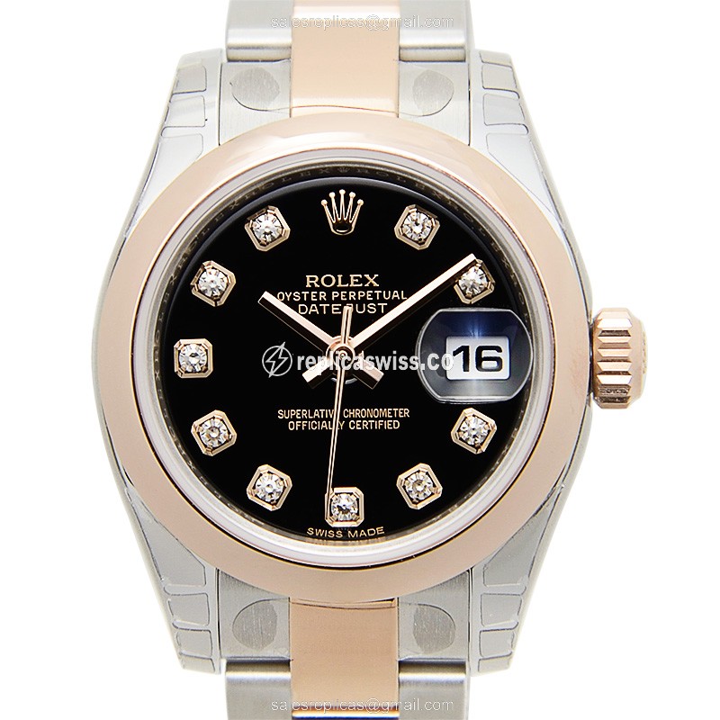 Replica Rolex Lady Datejust - Auto - Two-Tone - Black Dial - Luxury Replica LADY DATEJUST Watch
