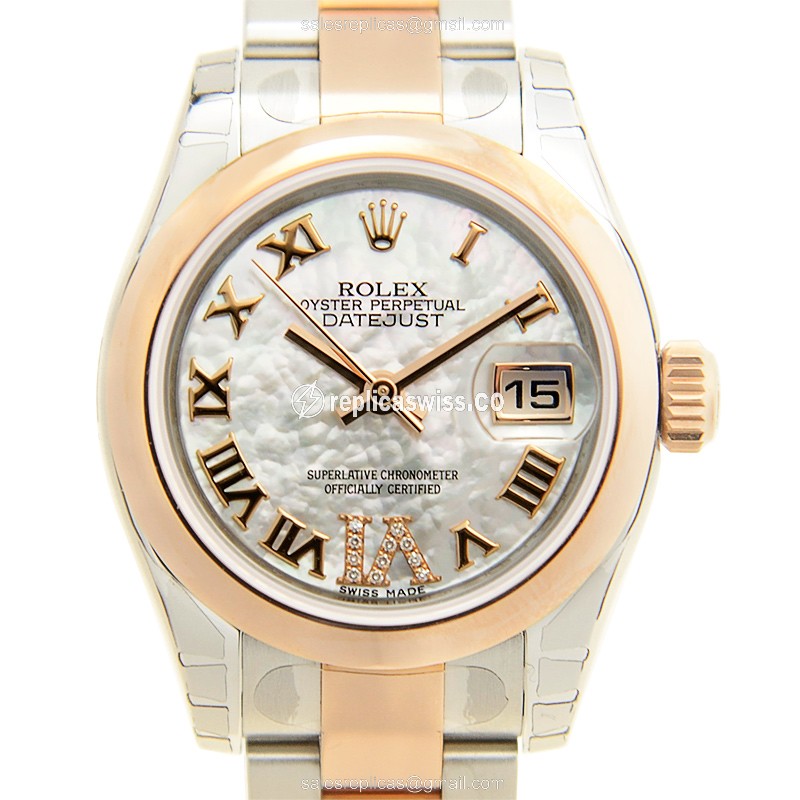 Rolex Datejust Replica - Automatic - 18kt Rose Gold & Steel Case - Silver Dial