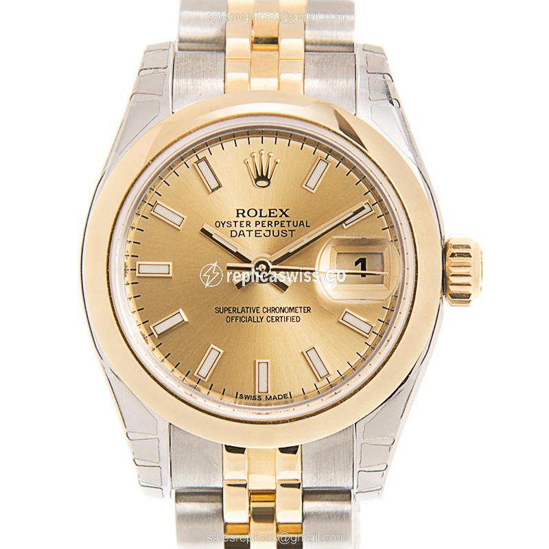Rolex Datejust Lady Replica - Automatic - 18kt Gold Case & Strap - Gold Dial - Luxury Replica LADY DATEJUST Watch