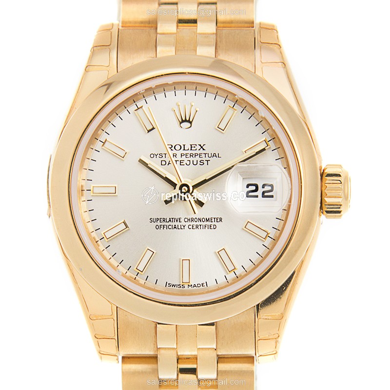Rolex Datejust Lady 179168SV - Auto - 18kt Gold - Silver Dial - Gold Strap