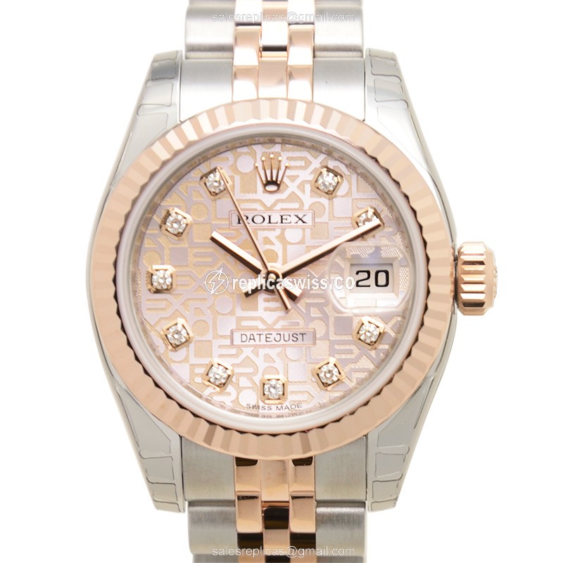 Rolex Datejust Lady Replica - Automatic - 18kt Rose Gold & Steel - Pink Dial - Silver Strap - Luxury Replica LADY DATEJUST Watch