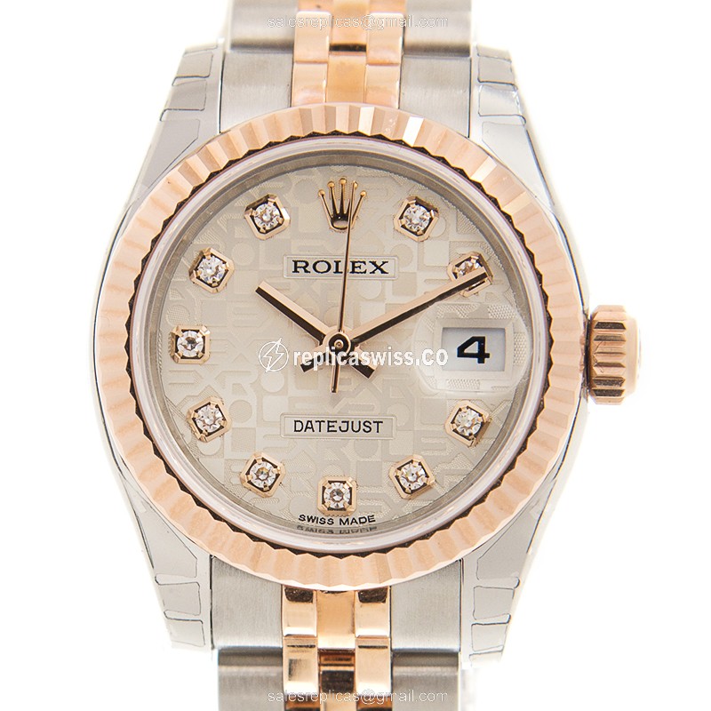 Rolex Datejust Replica - Automatic - 18kt Rose Gold Case - Silver Dial - Gold Clasp & Steel Strap