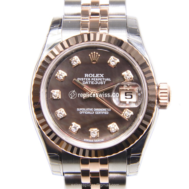 Rolex Datejust Replica - Automatic - 18kt Rose Gold & Steel Case - Black on Silver