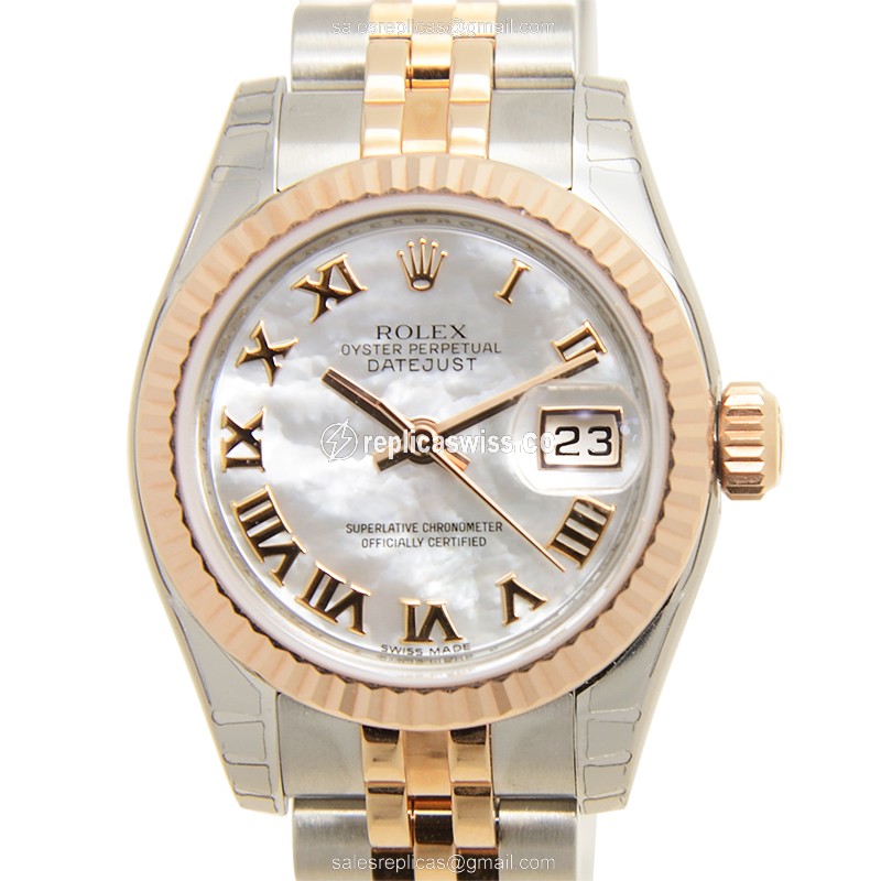 Rolex Datejust Lady Replica - 18kt Rose & Steel - Automatic White Dial