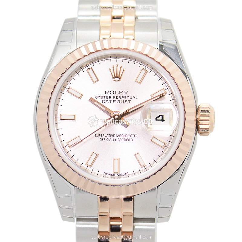 Rolex Lady Datejust Replica - Automatic - Pink Dial - 18kt Rose & Steel - Silver Strap - Luxury Replica LADY DATEJUST Watch