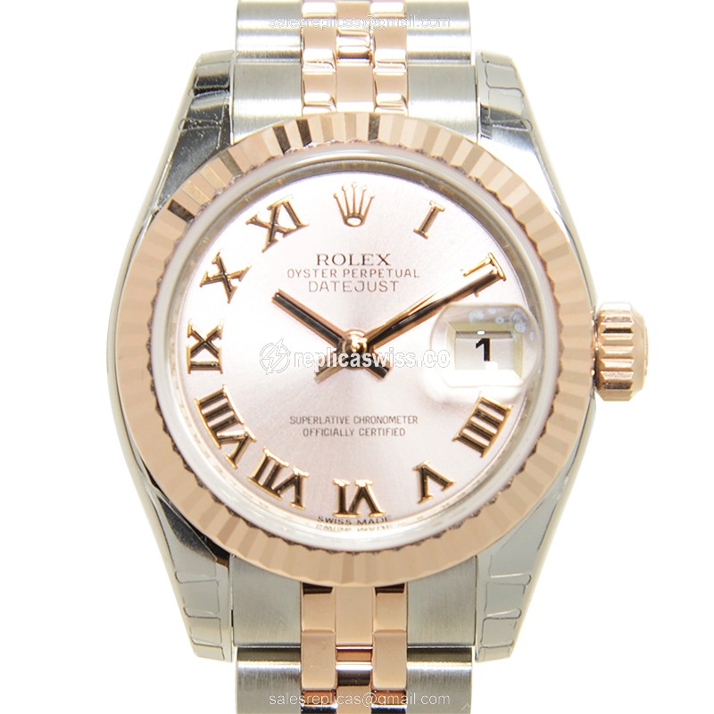 Rolex Datejust Replica - Automatic - 18kt Rose Gold Case, Pink Dial on Silver Strap