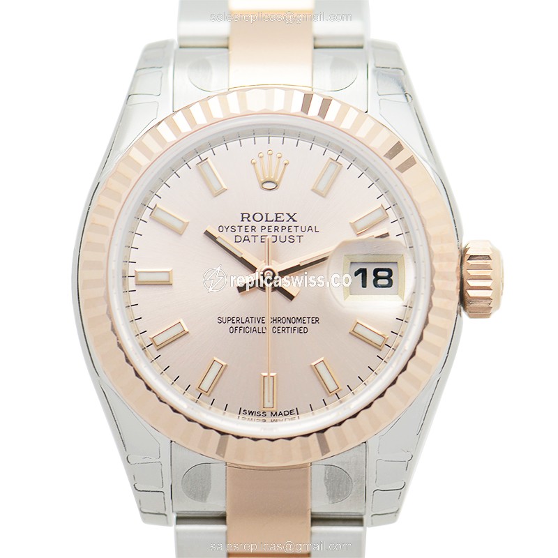 Rolex Datejust Replica - Automatic - 18kt Rose Gold & Steel Case - Pink Dial