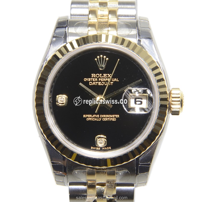 Rolex Lady Datejust Replica - Automatic, Black Dial, Silver Clasp