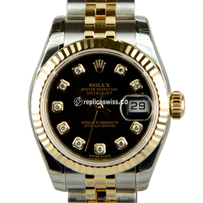 Rolex Lady Datejust Replica - Automatic | Black Dial | Silver Clasp