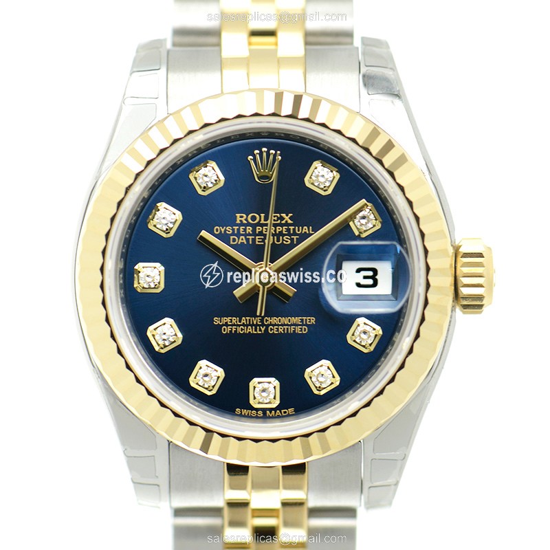 Rolex Lady Datejust Replica - Automatic - 18kt Gold & Steel Case - Blue Dial