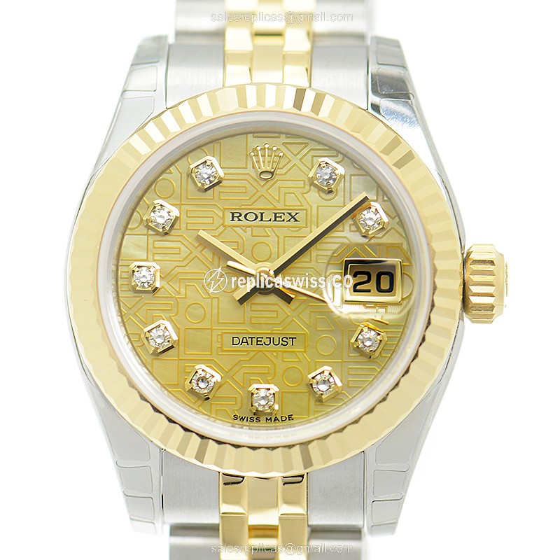 Rolex Lady Datejust Replica - Automatic - 18kt Gold & Steel - Gold Dial - Gold Strap - Luxury Replica LADY DATEJUST Watch