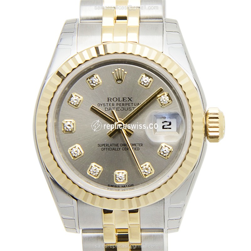 Rolex Lady Datejust Replica - Automatic - 18kt Gold & Steel - Gray Dial - Gold Strap