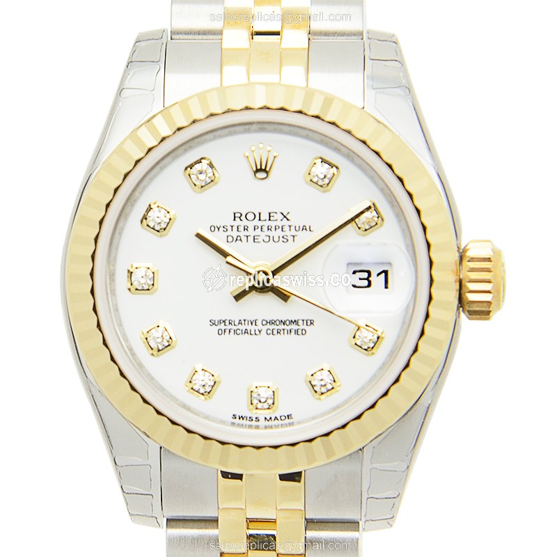 Rolex Datejust Replica - Automatic - 18kt Gold & Steel - White Dial, Silver Clasp & Strap