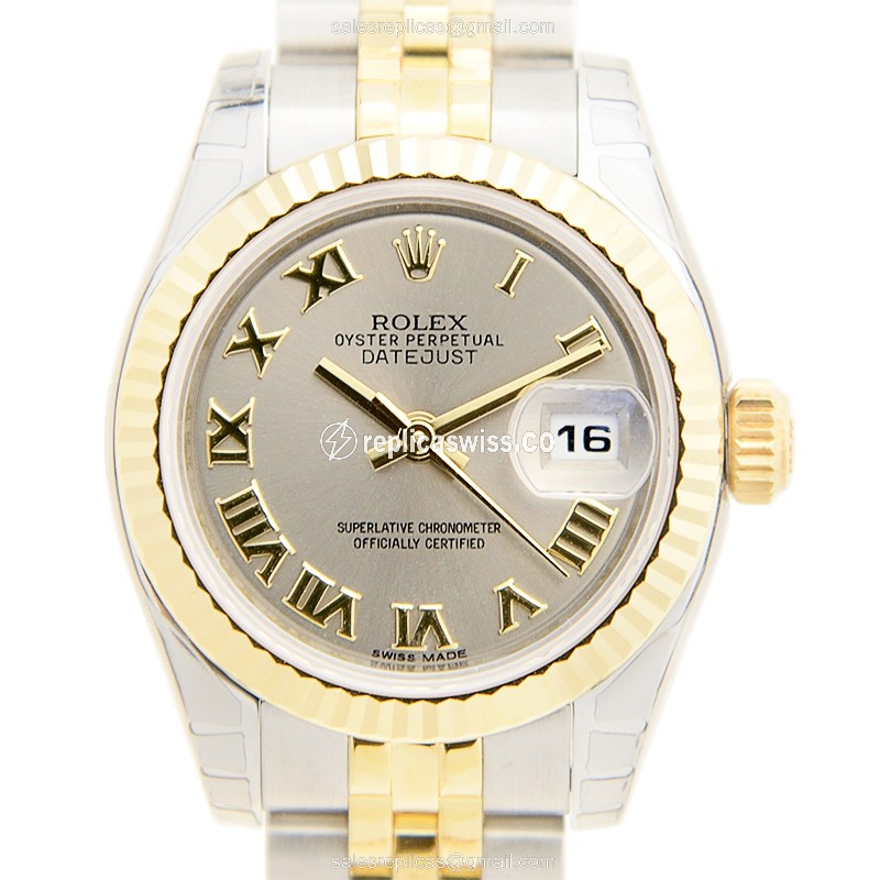 Rolex Datejust Lady Replica - Automatic - 18kt Gold & Steel - Gray Dial - Silver Strap - Luxury Replica LADY DATEJUST Watch