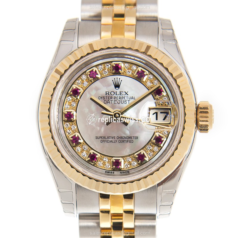 Rolex Datejust Replica - Automatic - 18kt Gold & Steel - White Dial, Gold Clasp