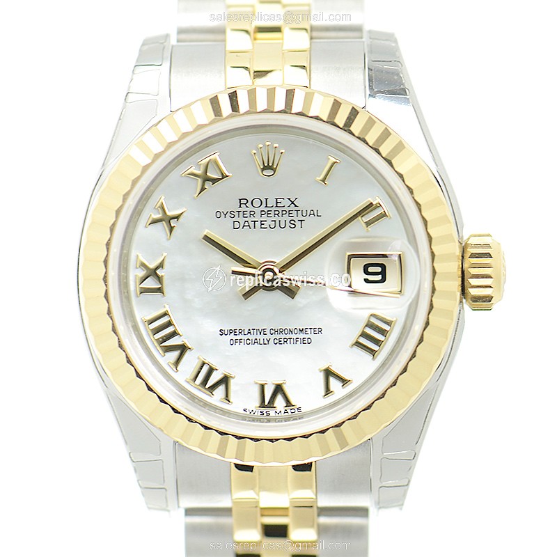 Rolex Lady Datejust Replica - Automatic - White Dial - 18kt Gold & Steel Strap