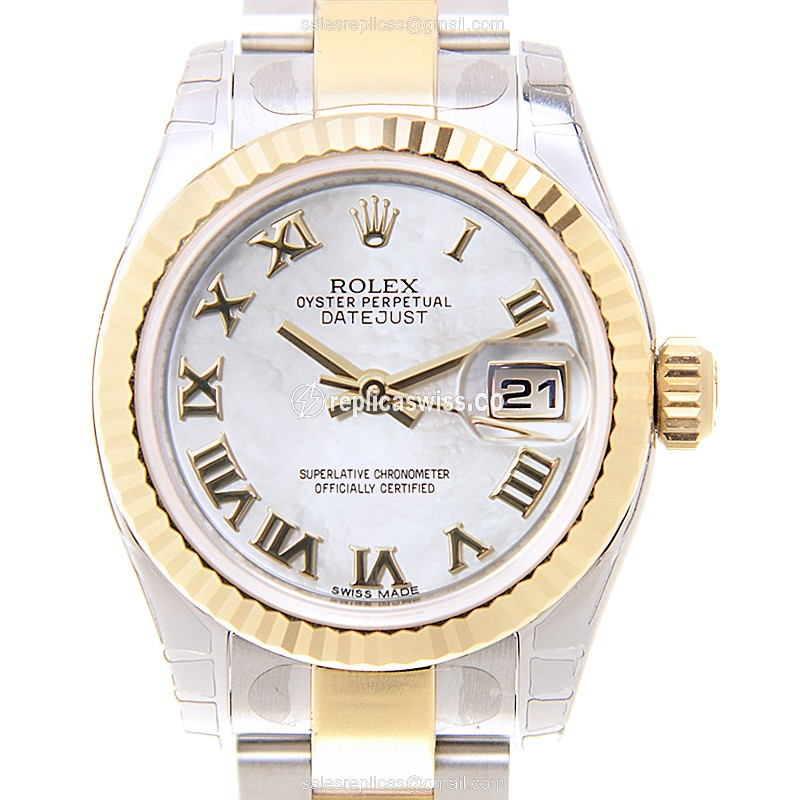 Rolex Datejust Replica - Automatic - White Dial - 18kt Gold & Steel - Gold Clasp - Luxury Replica LADY DATEJUST Watch