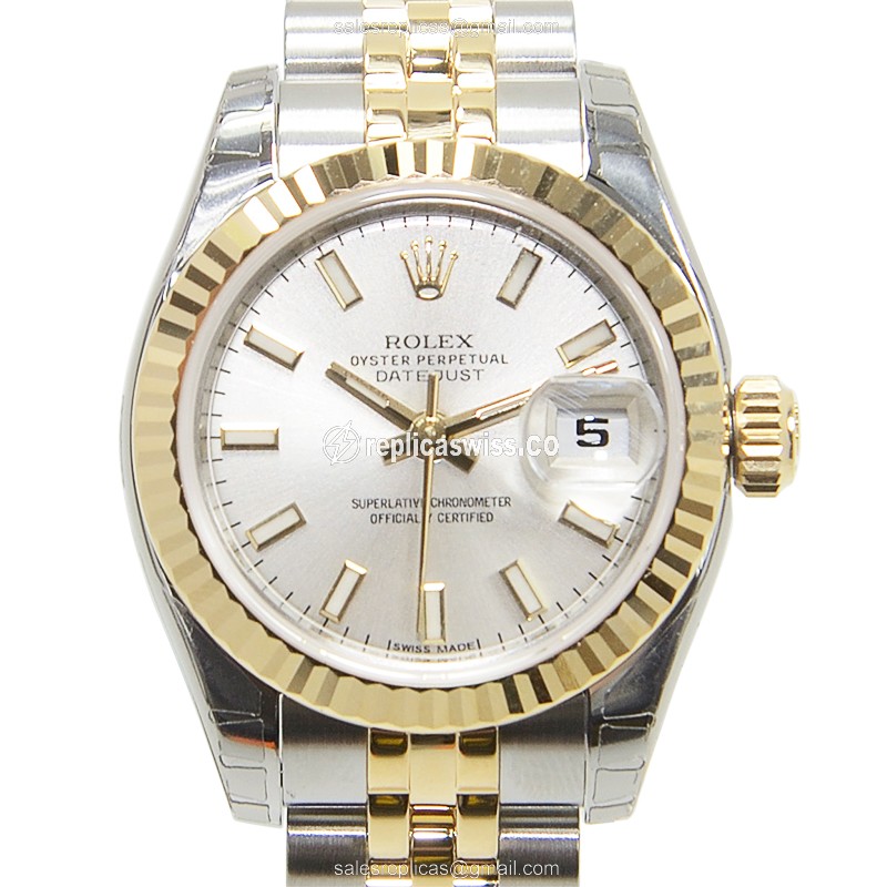 Rolex Datejust Replica - Automatic - 18kt Gold & Steel Case - Silver Dial