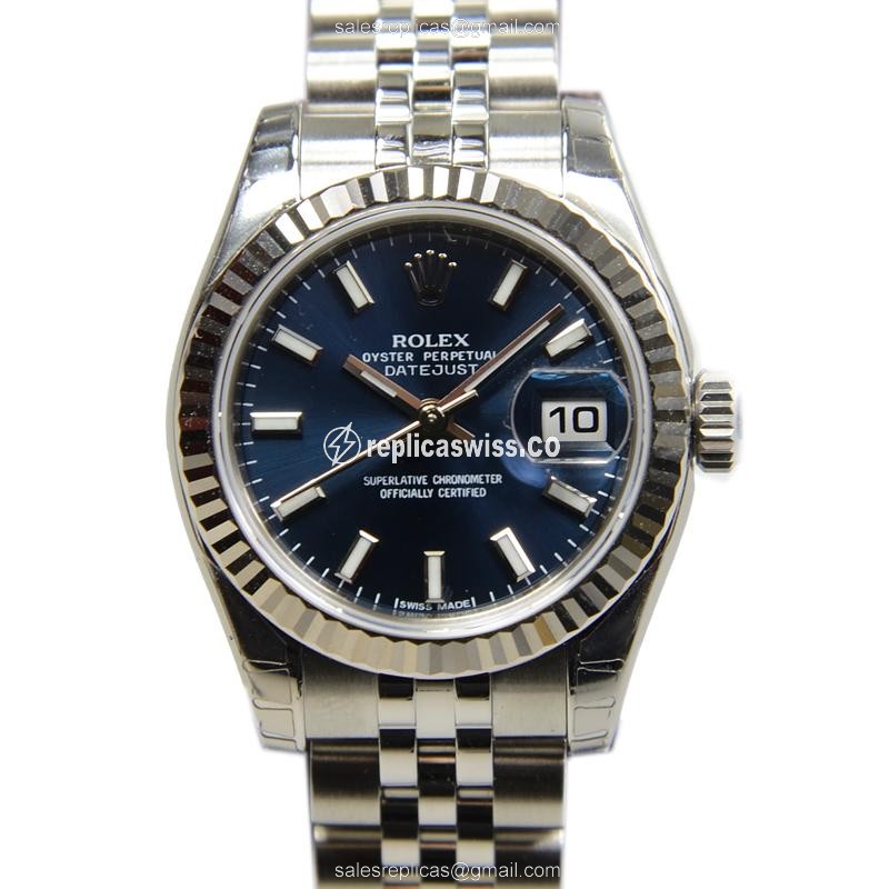Rolex Lady Datejust Replica - Automatic - White Gold & Steel Case - Blue Dial