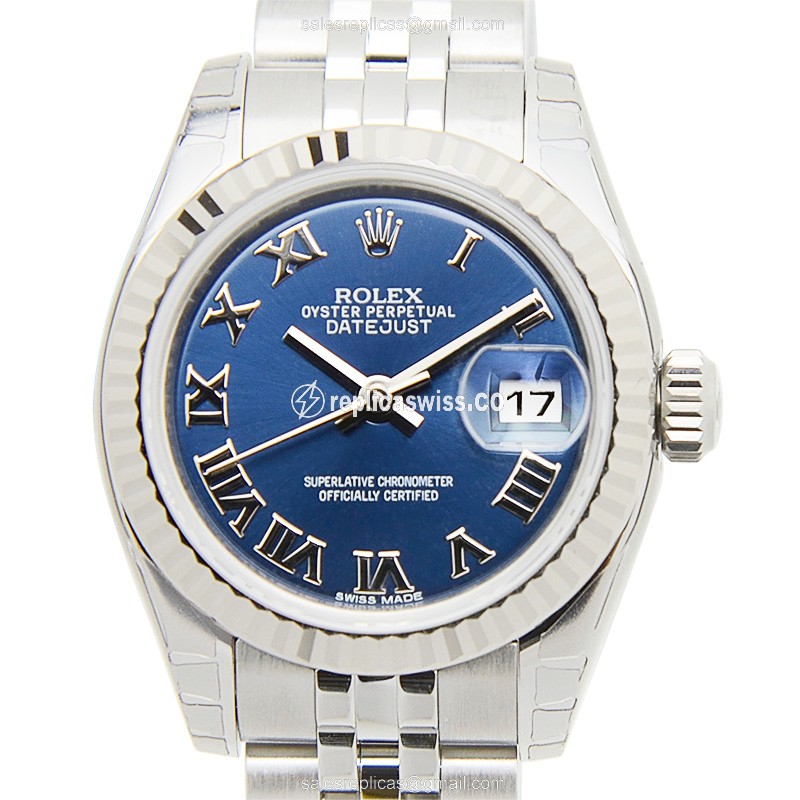 Rolex Lady Datejust Replica - Automatic - White Gold & Steel - Blue Dial - Silver Steel Strap - Luxury Replica LADY DATEJUST Watch