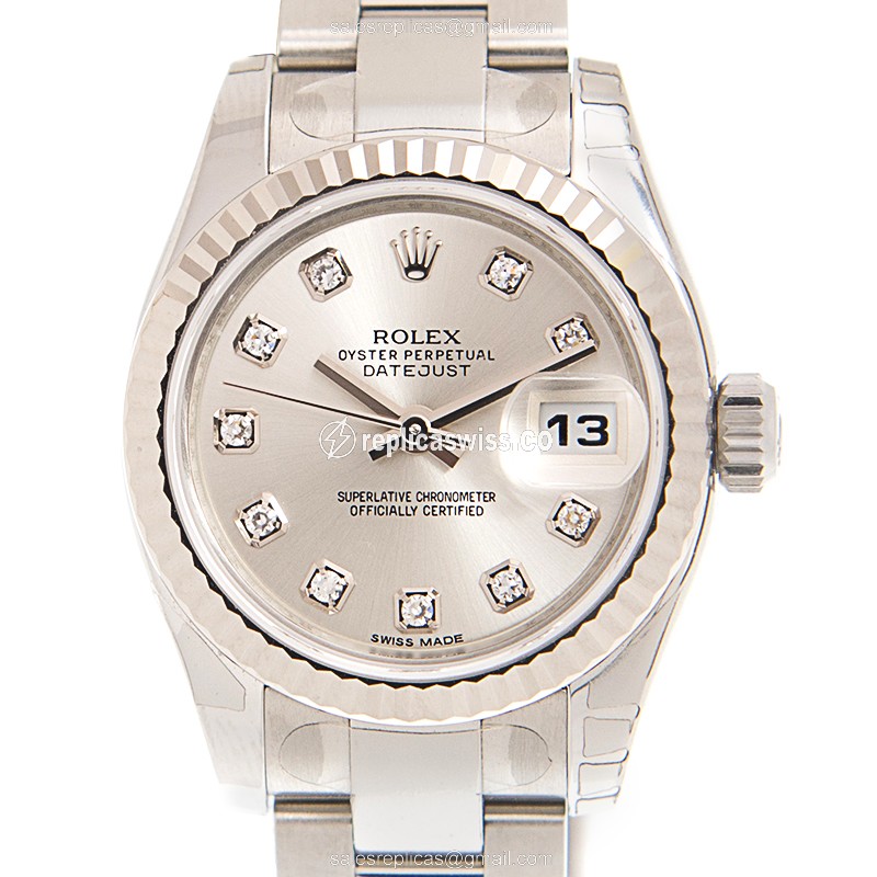 Rolex Lady Datejust Replica - Automatic - 18kt White Gold & Steel - Silver Dial - Steel Strap