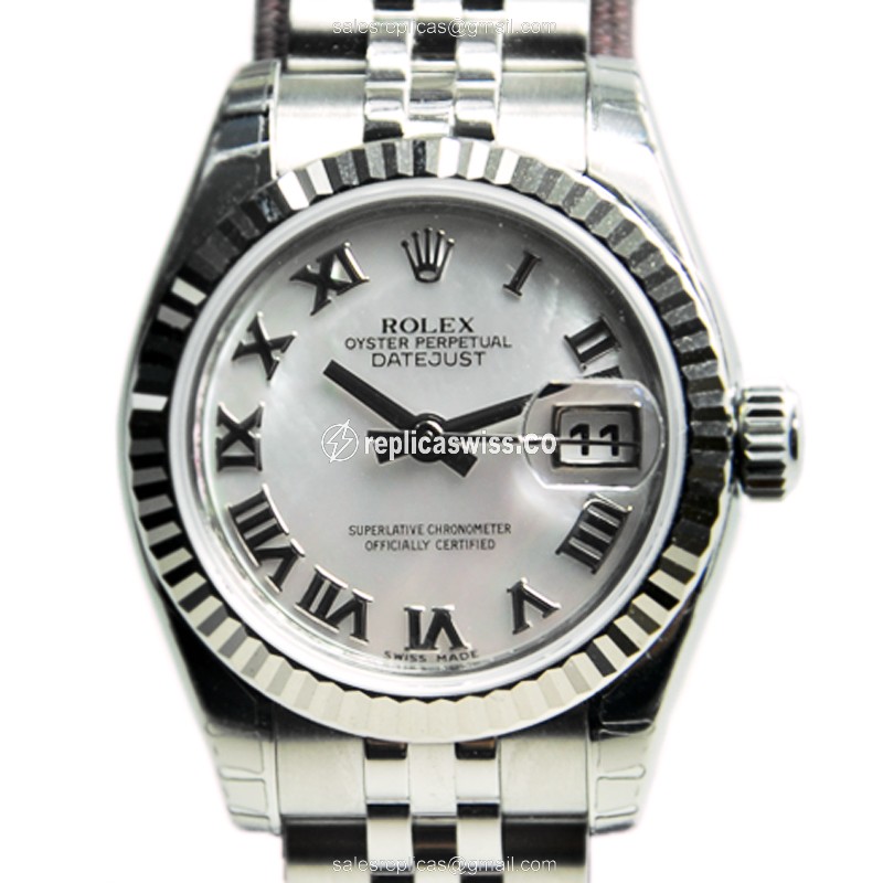 Rolex Datejust Lady Replica - 18kt White Gold - Steel Case, Automatic - White Dial