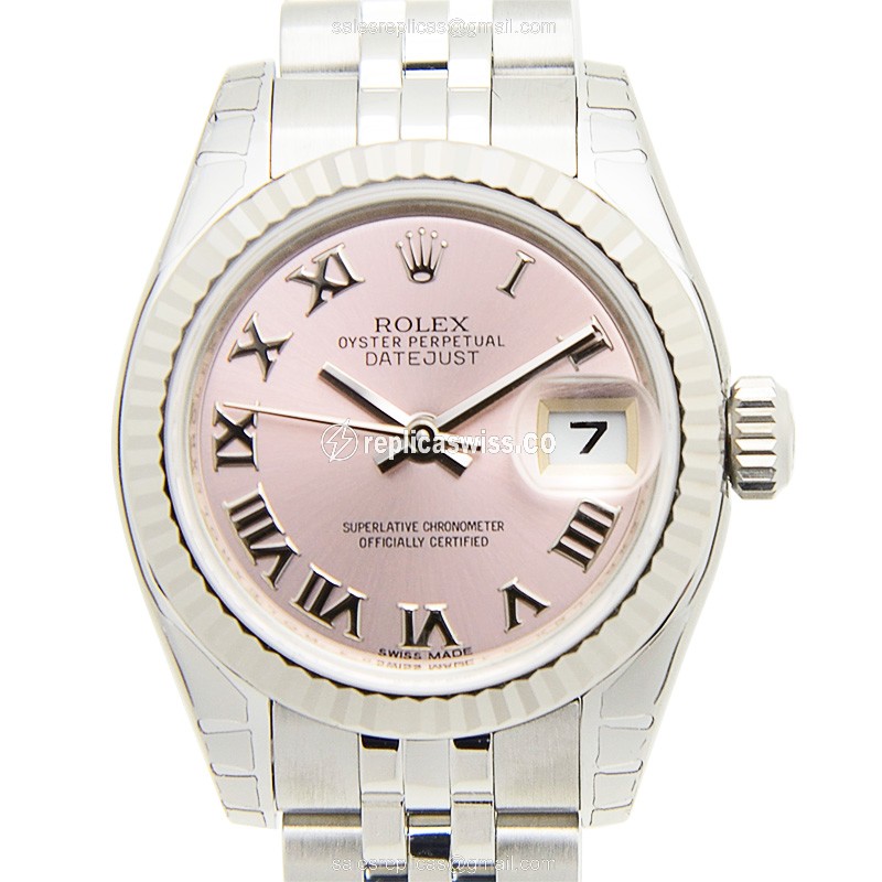 Rolex Lady Datejust Replica - Automatic - Pink Dial - White Gold & Steel Case - 28mm