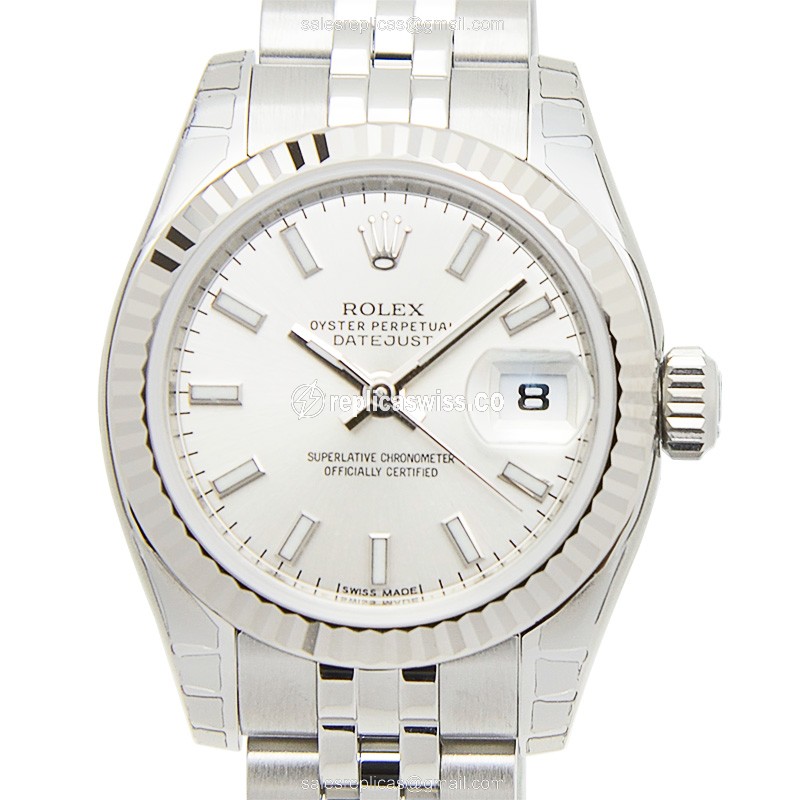 Rolex Datejust Replica - Automatic - White Gold - Silver Dial, Steel Clasp & Strap