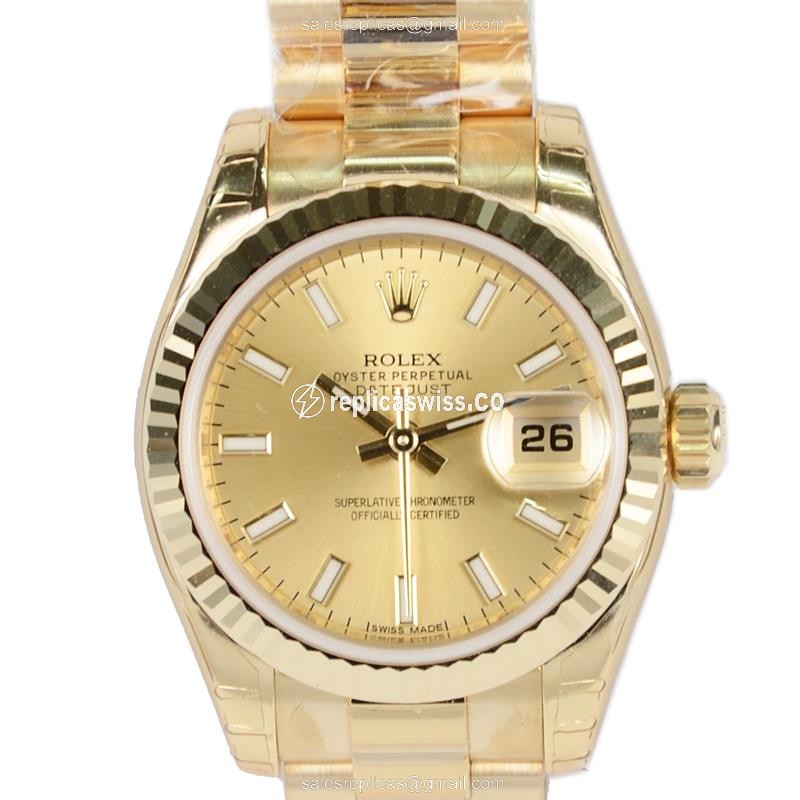 Rolex Datejust Lady Replica - Automatic, Gold Dial, Gold Clasp & Strap