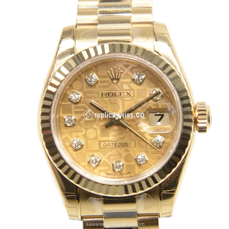Rolex Lady Datejust Replica - Automatic | Gold Dial | Gold Clasp | Gold Strap - Luxury Replica LADY DATEJUST Watch