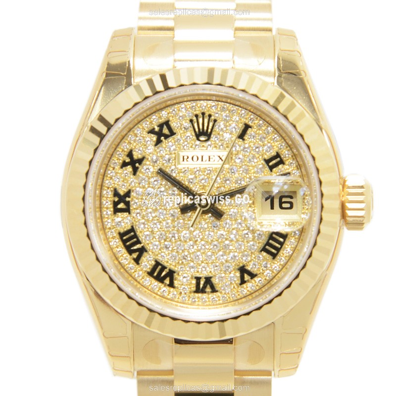 Rolex Lady Datejust Replica - 18kt Gold Case - Automatic - Gold Dial - Gold Strap - Luxury Replica LADY DATEJUST Watch