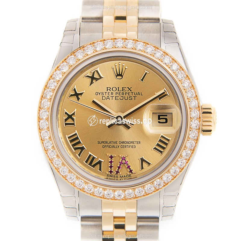 Rolex Datejust Replica - 18kt Gold - Diamond - Automatic - Gold Case & Bracelet - Luxury Replica LADY DATEJUST Watch