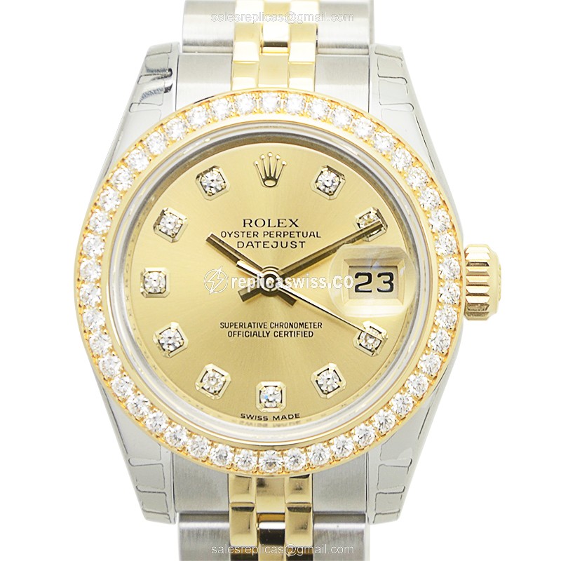 Rolex Datejust Lady Replica - Gold Case - Diamond Accents - Automatic Movement