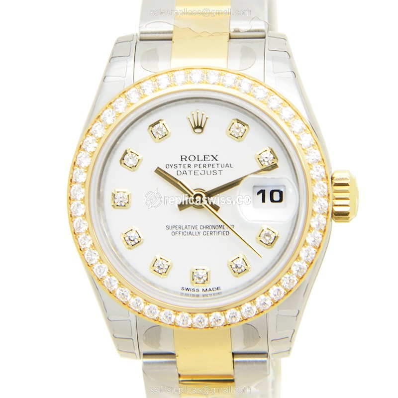 Rolex Datejust Replica - 18kt Gold & Steel - Automatic - White Dial, Silver Clasp