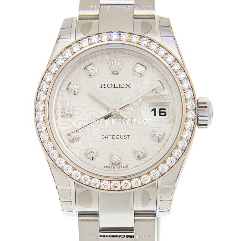 Rolex Lady Datejust Replica - Automatic - 18kt White Gold Case - Silver Dial on Steel Strap
