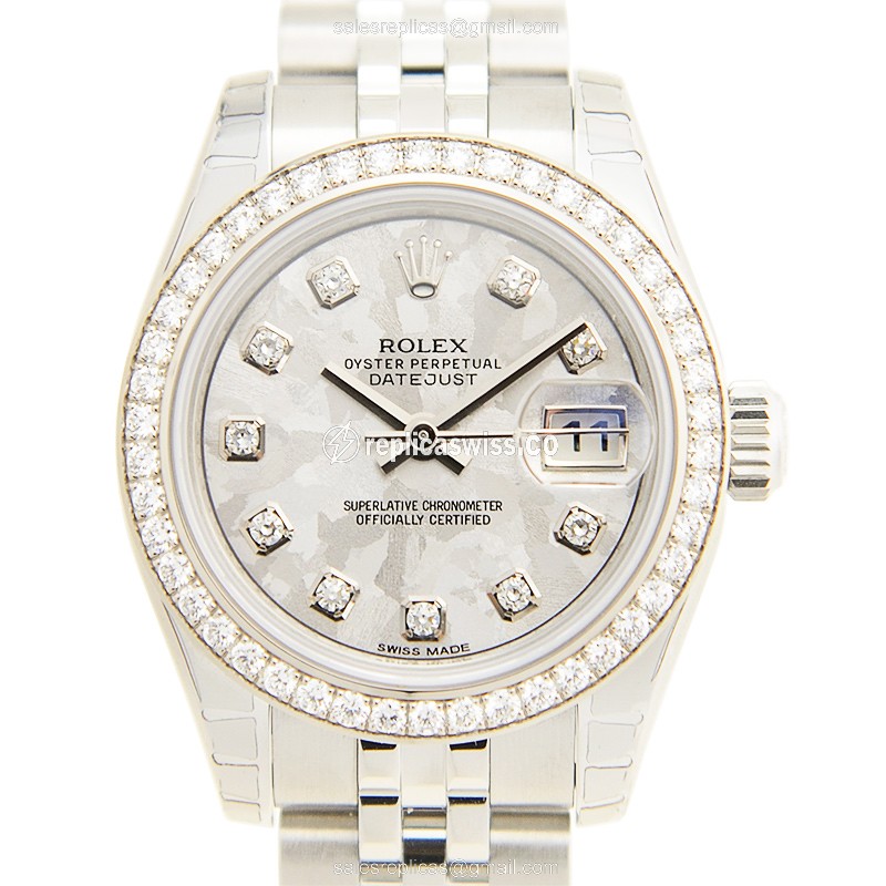 Rolex Lady Datejust Replica - Automatic - White Gold & Diamond - Silver Dial, Steel Strap